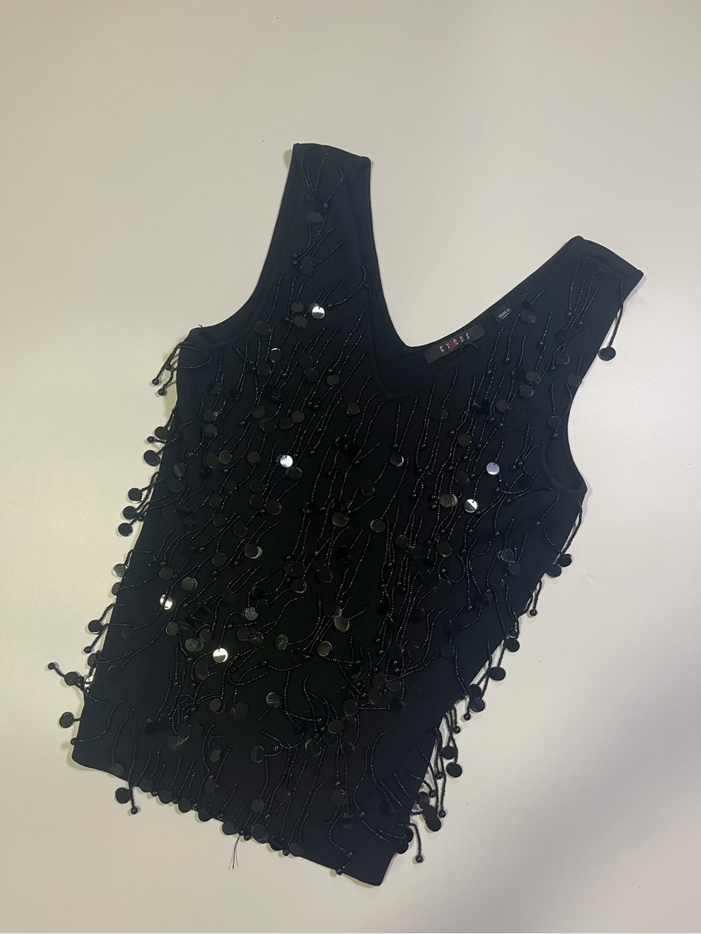 y2k black beaded fringe top
